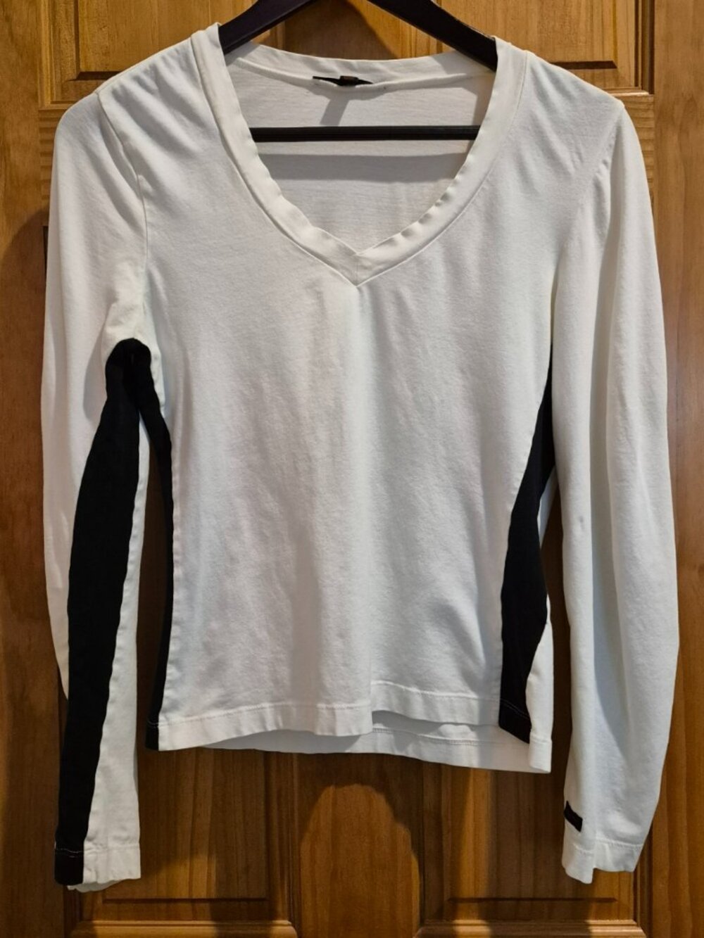 Banana Republic White V-Neck Tee with Black Stripes
